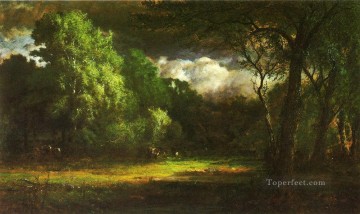  Inness Oil Painting - Medfield Massachusetts landscape Tonalist George Inness woods forest